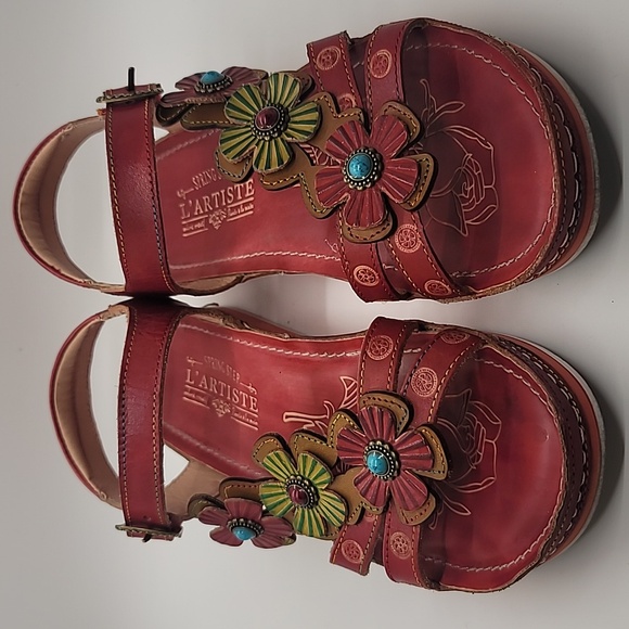 L'ARTISTE 🌺🌼 Goodie Sandal sz8.5 embellished leather handcrafted SPRING … - Picture 5 of 12